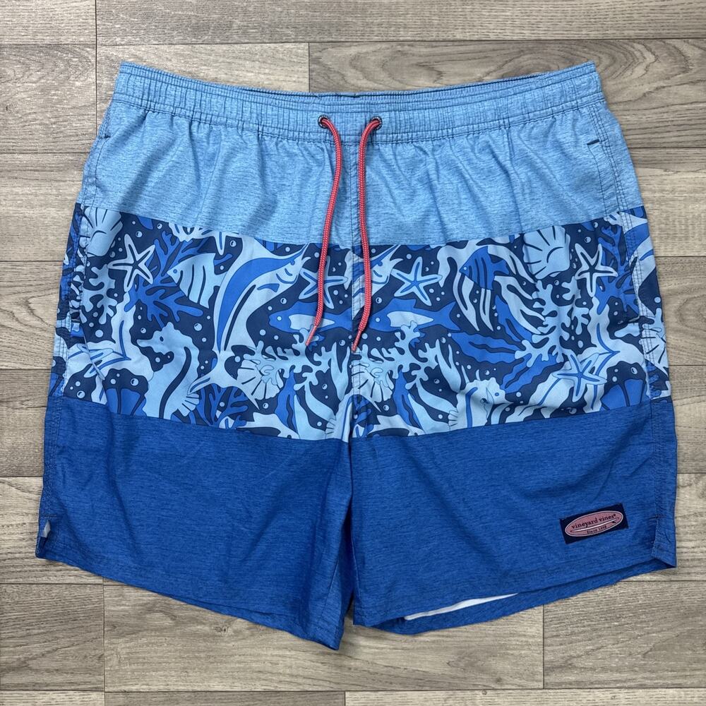 Vineyard Vines Swim Trunks Shorts Blue Fish Pattern sz L